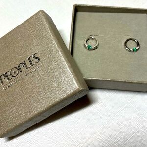 14K White Gold earrings 
emerald and diamond chips
Stamped